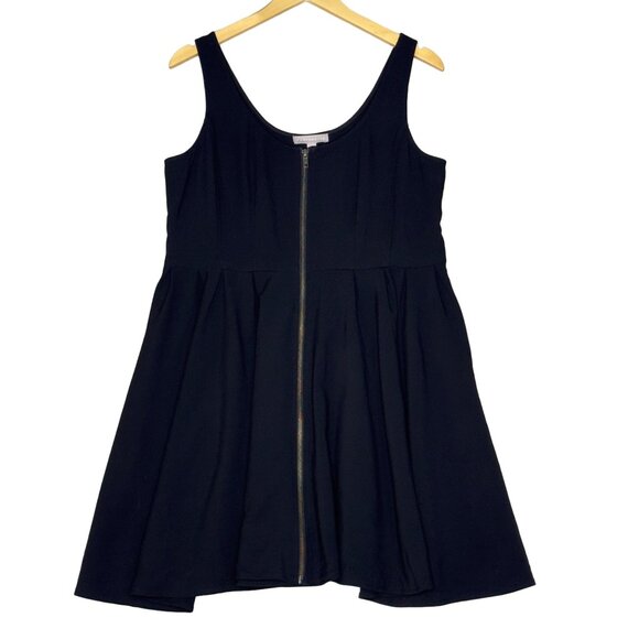 Chelsea28 Black Zip Front Skater Sleeveless Mini Dress Pockets Size 1X NEW! - Picture 1 of 11